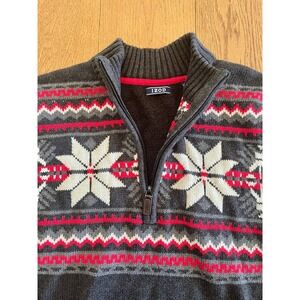 Cozy Geometric Fair Isle Sweater Mens XXL Charcoal Nordic Snowflake Chunky Knit